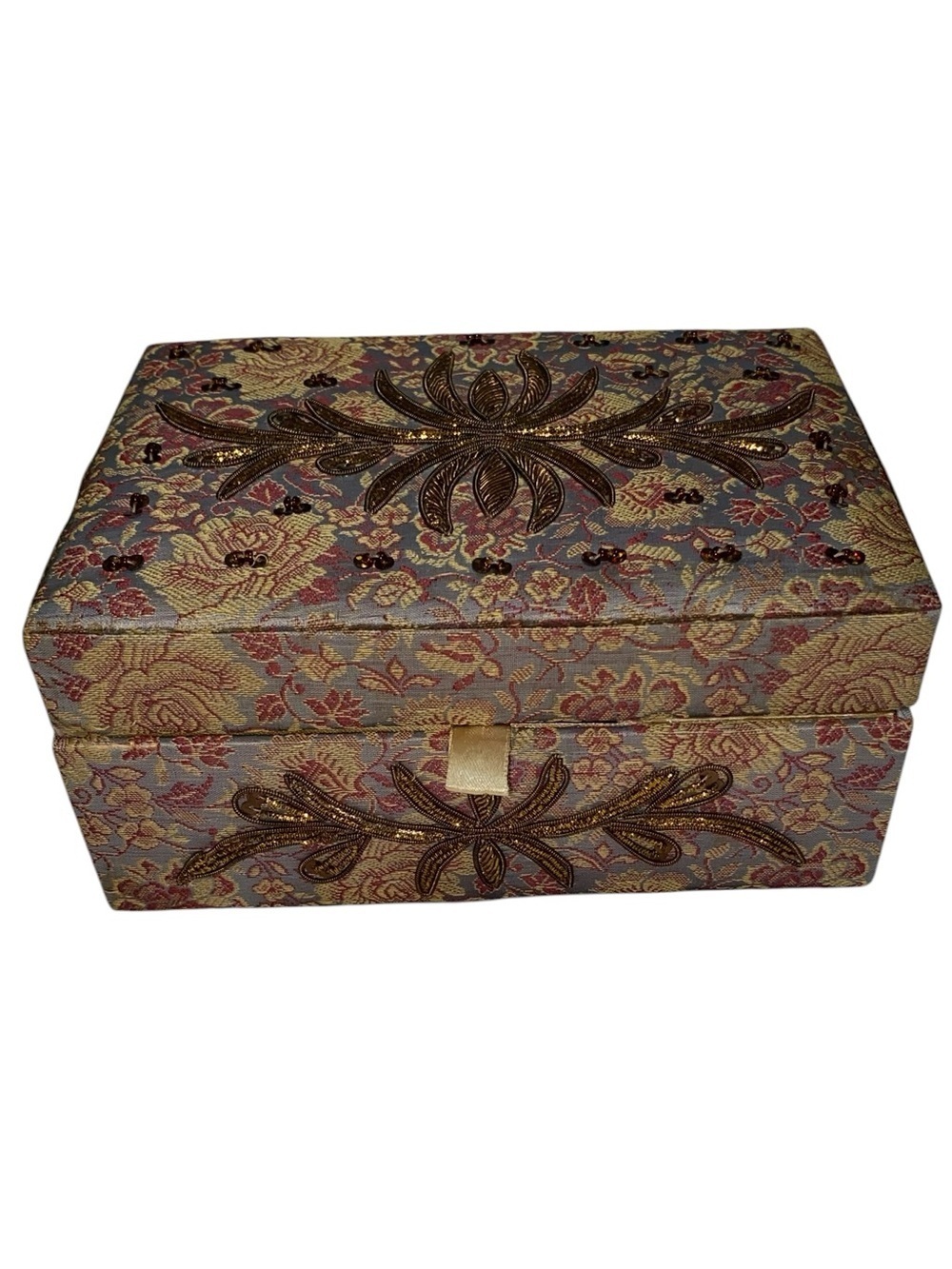 Anthropologie Vintage Beaded Rose Floral Jewelry Box Boho Shabby chic